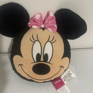Minnie Mouse Disney Store Head Face Pillow Plush Pink Bow 14” SOFT